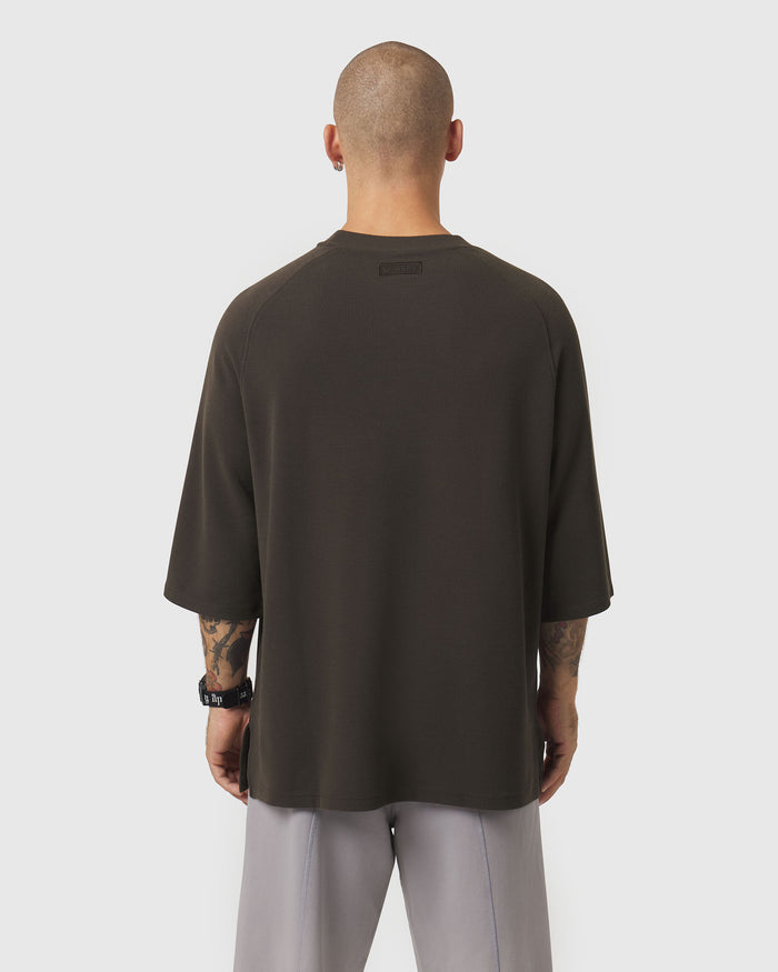 1203. Tech-Waffle™ 3/4-Sleeve Oversized Tee - Dark Earth