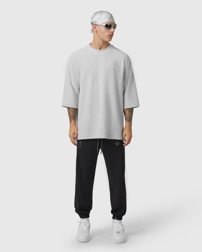 1203. Tech-Waffle™ 3/4-Sleeve Oversized Tee - Heather Grey