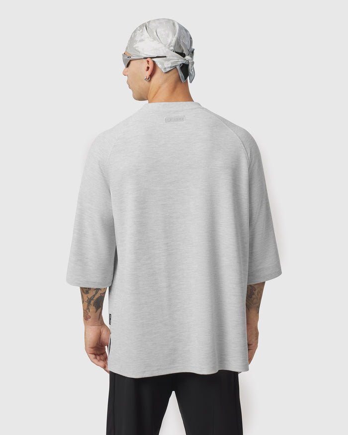 1203. Tech-Waffle™ 3/4-Sleeve Oversized Tee - Heather Grey