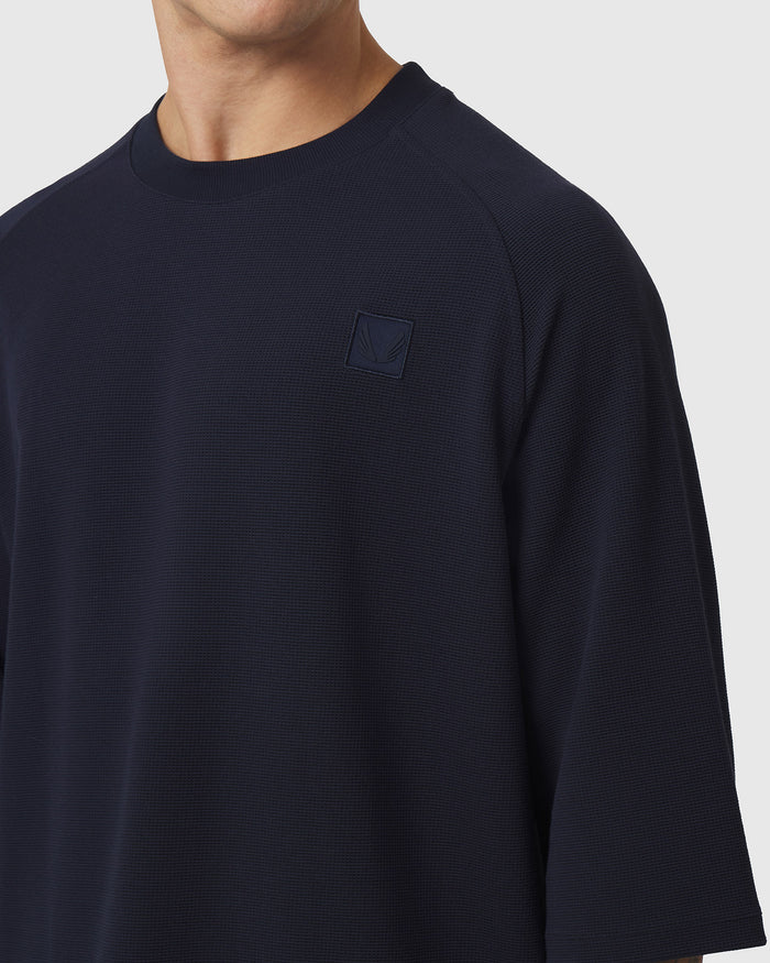 1203. Tech-Waffle™ 3/4-Sleeve Oversized Tee - Navy