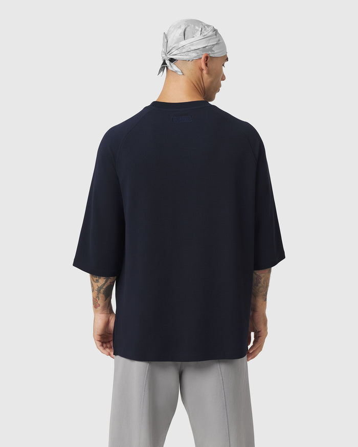1203. Tech-Waffle™ 3/4-Sleeve Oversized Tee - Navy