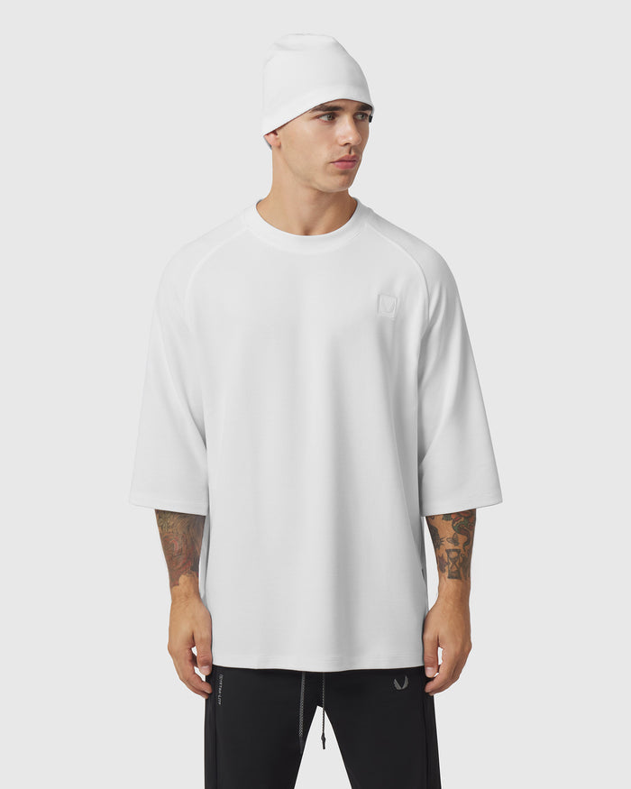 1203. Tech-Waffle™ 3/4-Sleeve Oversized Tee - White