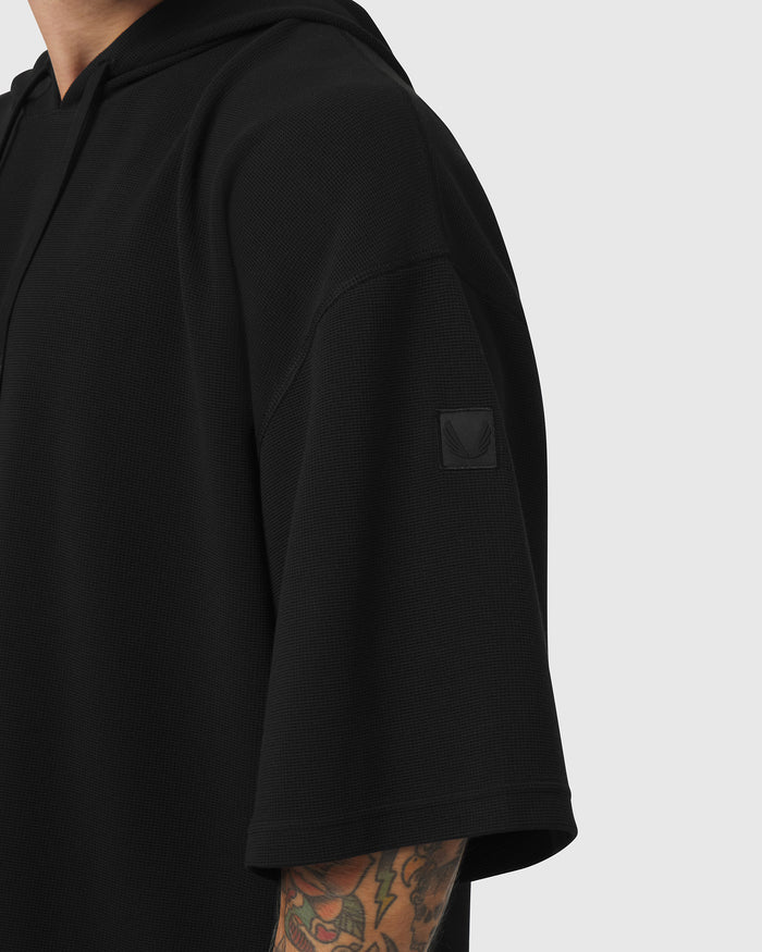 1204. Tech-Waffle™ Short Sleeve Oversized Hoodie - Black