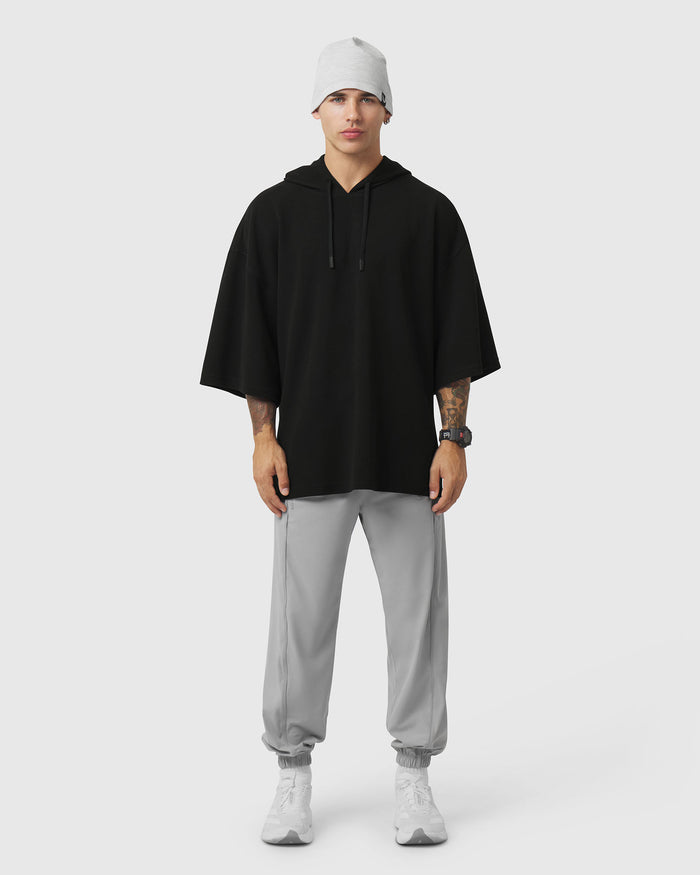 1204. Tech-Waffle™ Short Sleeve Oversized Hoodie - Black