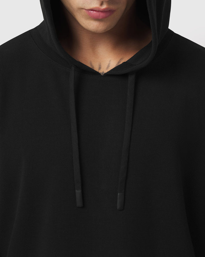 1204. Tech-Waffle™ Short Sleeve Oversized Hoodie - Black