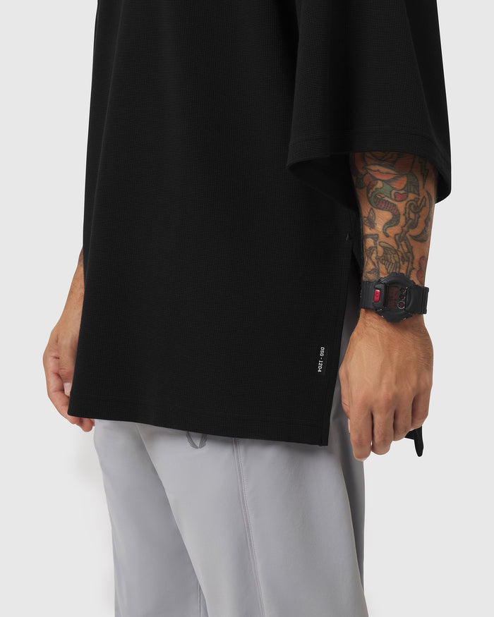 1204. Tech-Waffle™ Short Sleeve Oversized Hoodie - Black
