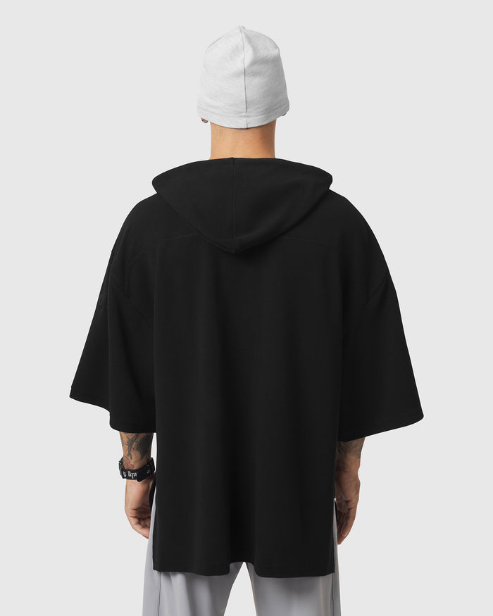 1204. Tech-Waffle™ Short Sleeve Oversized Hoodie - Black
