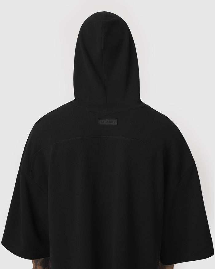 1204. Tech-Waffle™ Short Sleeve Oversized Hoodie - Black