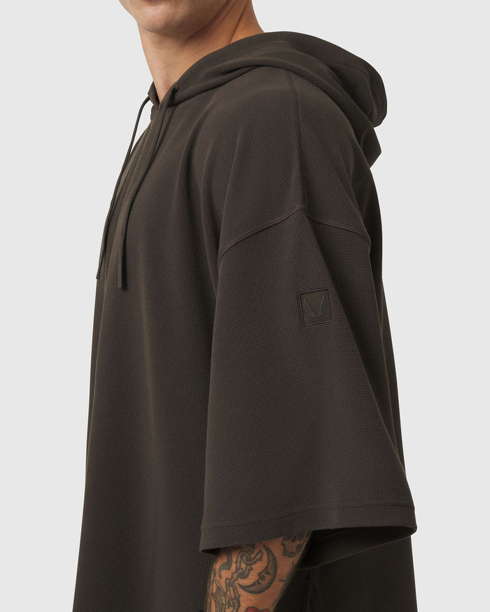 1204. Tech-Waffle™ Short Sleeve Oversized Hoodie - Dark Earth