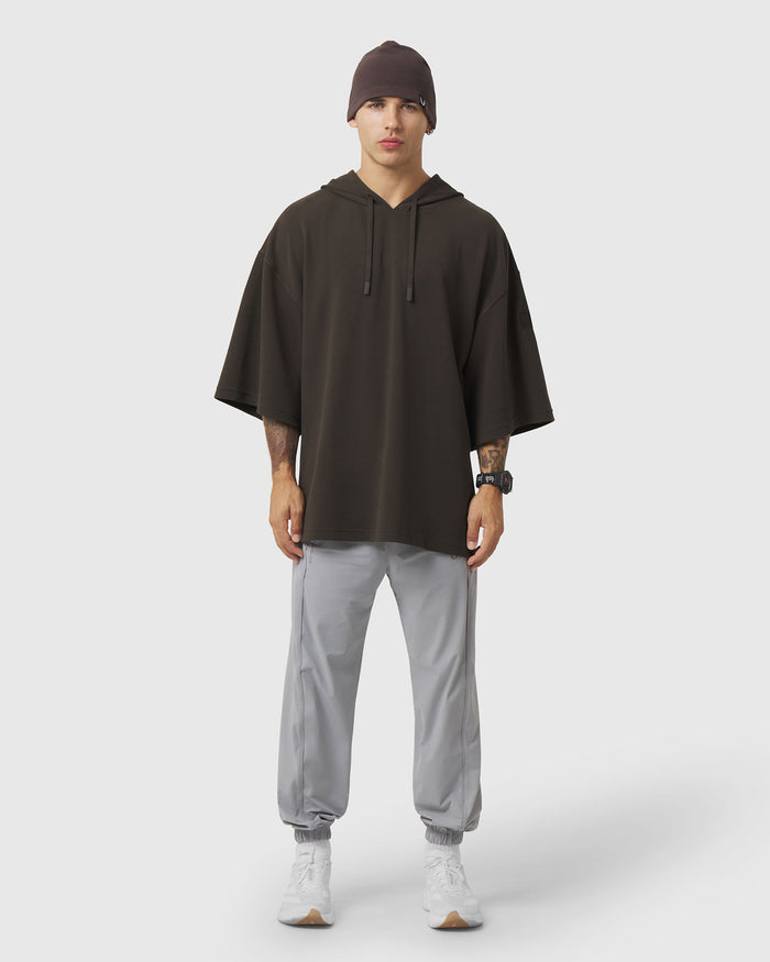 1204. Tech-Waffle™ Short Sleeve Oversized Hoodie - Dark Earth