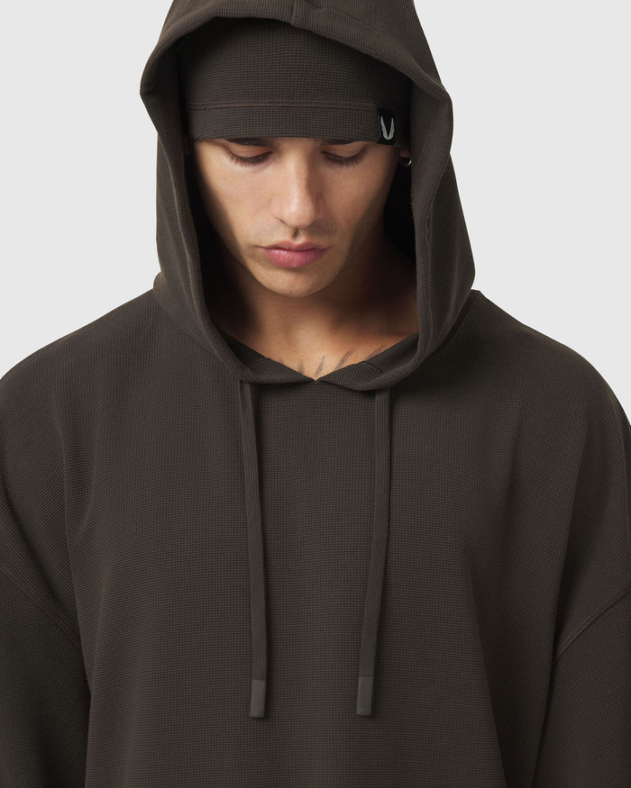 1204. Tech-Waffle™ Short Sleeve Oversized Hoodie - Dark Earth