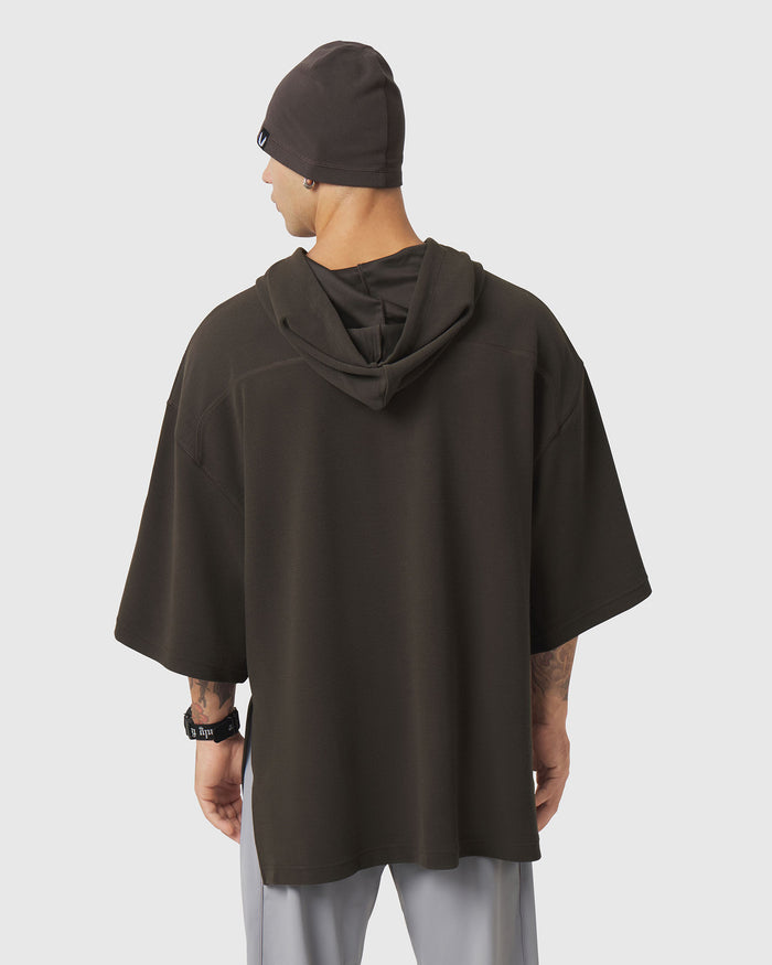 1204. Tech-Waffle™ Short Sleeve Oversized Hoodie - Dark Earth