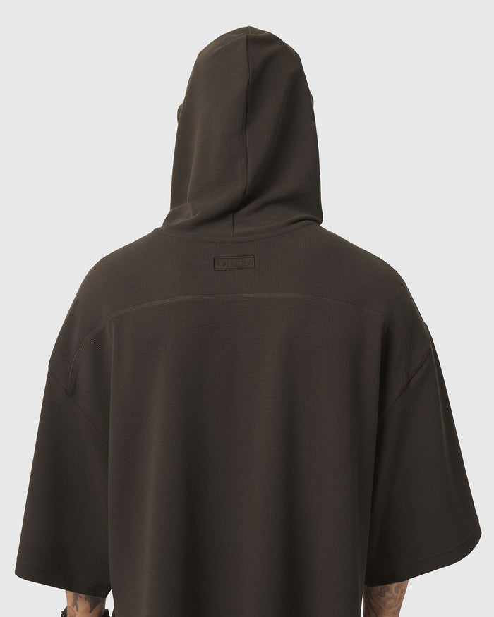 1204. Tech-Waffle™ Short Sleeve Oversized Hoodie - Dark Earth