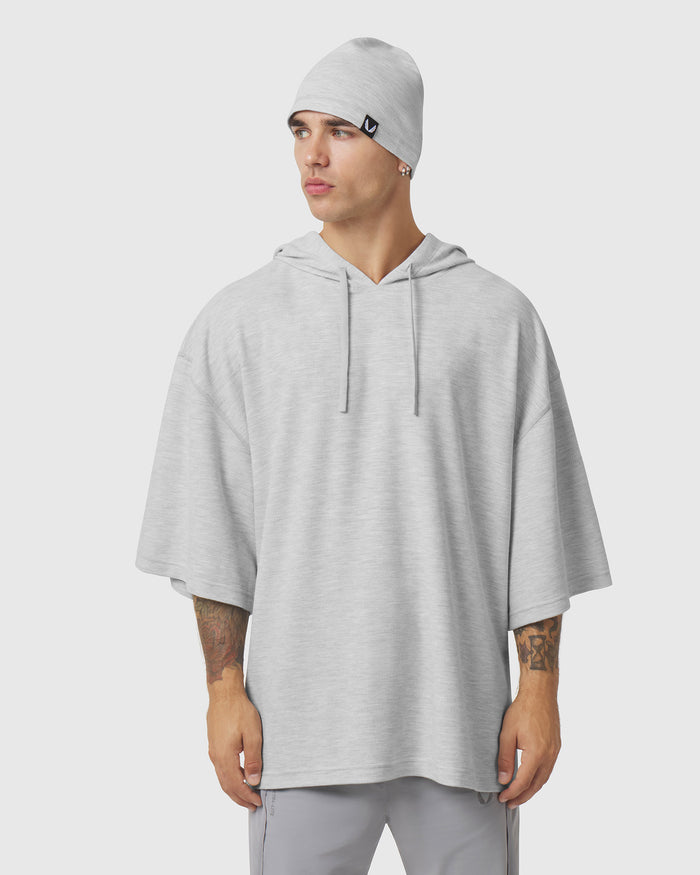 1204. Tech-Waffle™ Short Sleeve Oversized Hoodie - Heather Grey