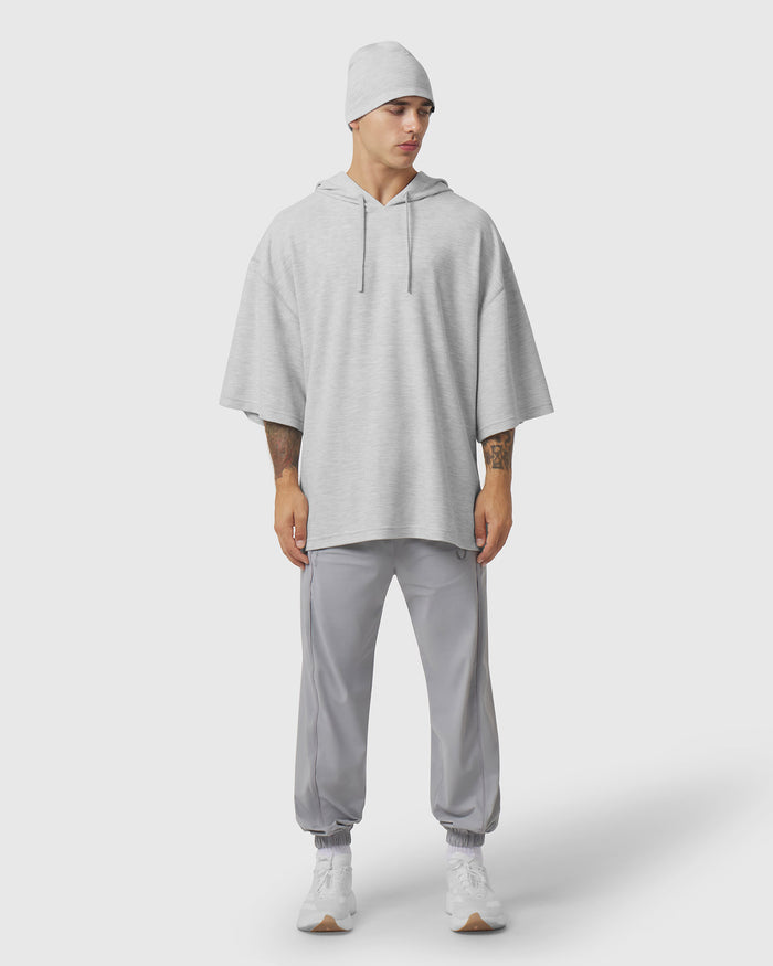 1204. Tech-Waffle™ Short Sleeve Oversized Hoodie - Heather Grey