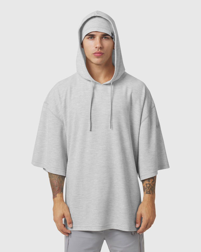 1204. Tech-Waffle™ Short Sleeve Oversized Hoodie - Heather Grey