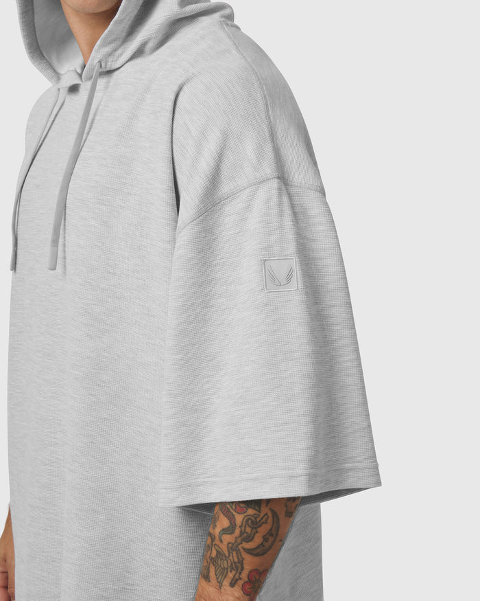 1204. Tech-Waffle™ Short Sleeve Oversized Hoodie - Heather Grey