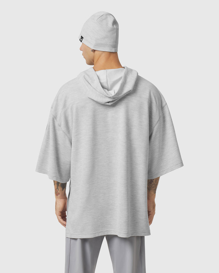 1204. Tech-Waffle™ Short Sleeve Oversized Hoodie - Heather Grey