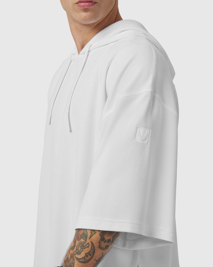 1204. Tech-Waffle™ Short Sleeve Oversized Hoodie - White