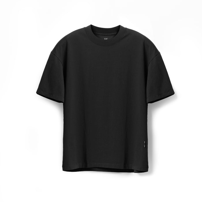 flatlay front view of Tech Essential™ Oversized Boxy Tee in Black