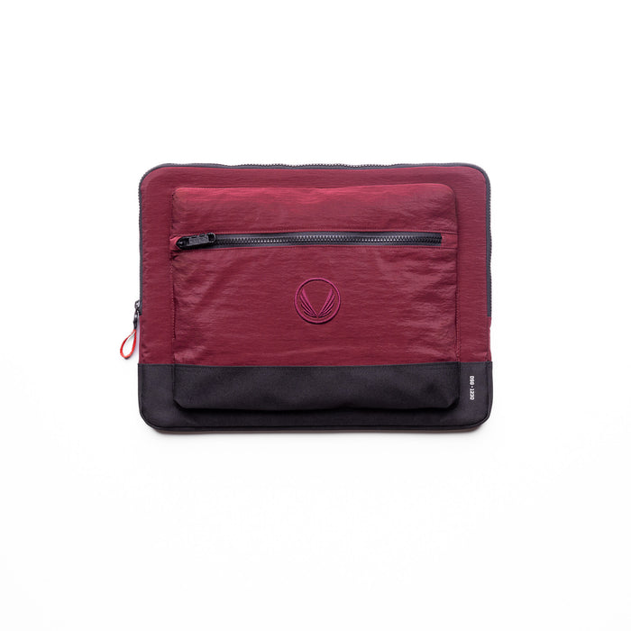 flatlay Ripstop Laptop Bag in crimson red and black, front view