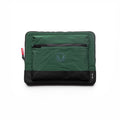 flatlay 1230 Ripstop Laptop Bag in forest green and black, front view
