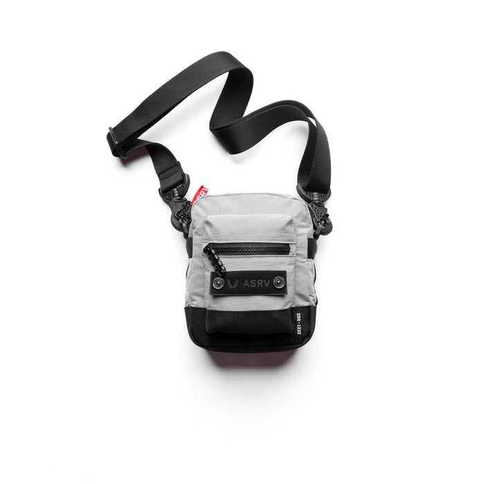 flatlay Ripstop Shoulder Bag in slate grey and black, front view