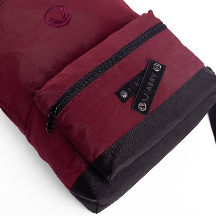 Flatlay 1233 Ripstop Backpack in crimson, angled view