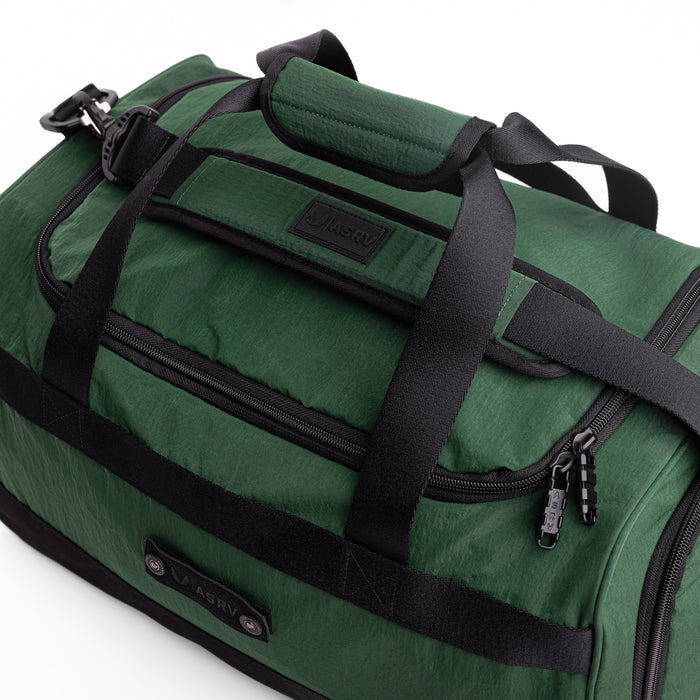 Flatlay 1234 Ripstop Duffle Bag in Forest Green, angled top view