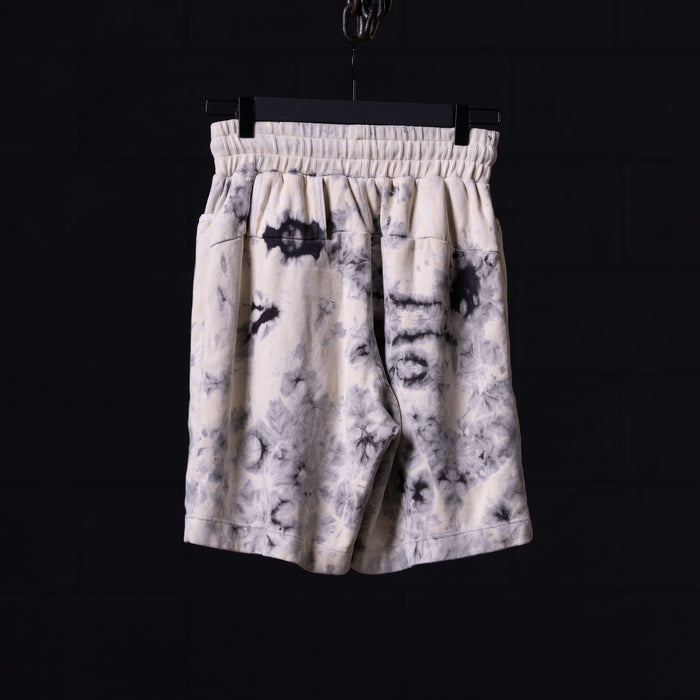 flatlay 2019 Tie Dye Sweat Short in cream and black tie dye, front view