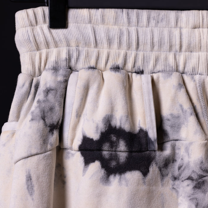 2019 Tie Dye Sweat Short in cream and black, detail closeup of fabric