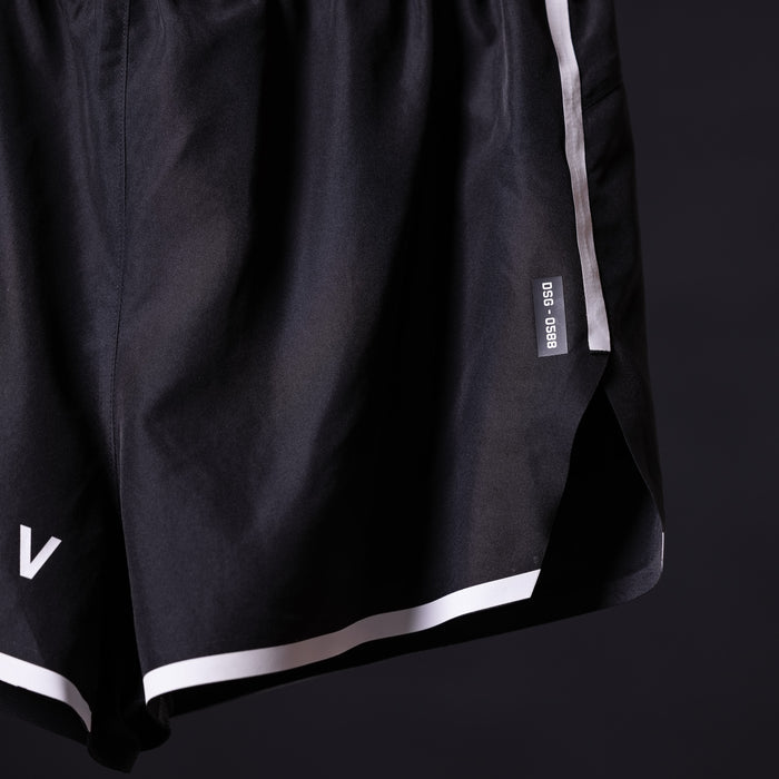 Reflective 3" Run Short in black with white trim detail shot