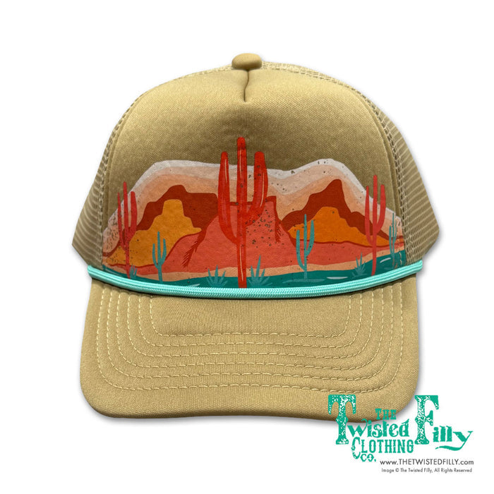 Foam trucker snapback gold with turquoise desert theme
