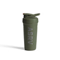 flatlay ASRV x Blender Bottle Strada insulated shaker in olive green, front view