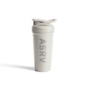flatlay ASRV x Blender Bottle Strada insulated shaker in stone, front view