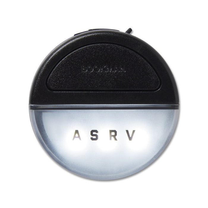 flatlay of ASRV x Bookman Eclipse bicycle light in black, top view