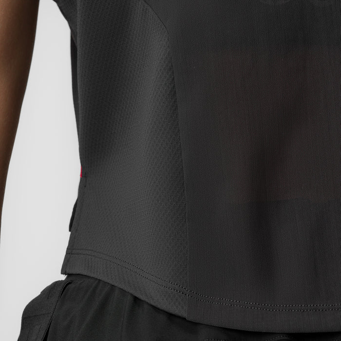 Black AeroSilver cropped training tee on model, side detail view