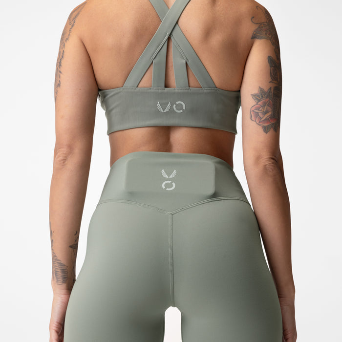 ASRV x Equinox Lycra® 7/8 Legging in sage, back view on model