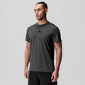 ASRV Tonal AeroSilver Essential Tee in Space Grey, worn by model, front view