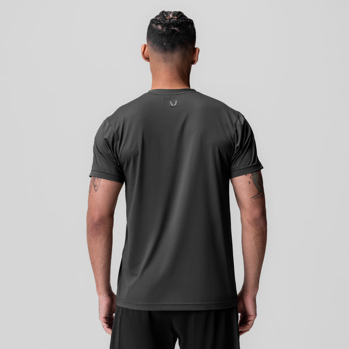 ASRV AeroSilver Essential Tee in Space Grey, back view on model
