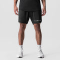 Black ASRV Tonal Tetra-Lite 7" linerless shorts worn by model, front view