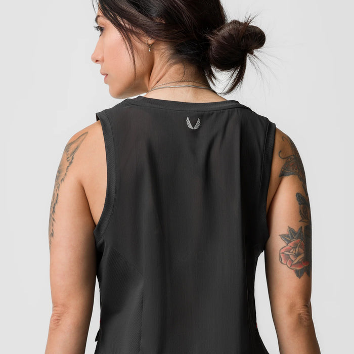 Black AeroSilver cropped training tank worn by model, back view