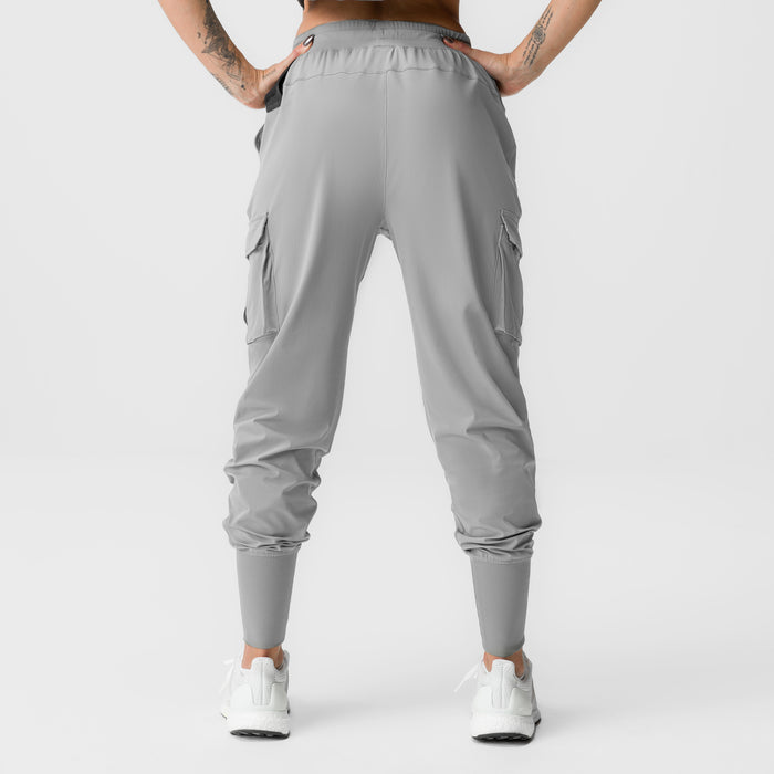 Women's Tetra-Lite Cargo High Rib Jogger in Slate Grey, back view on model
