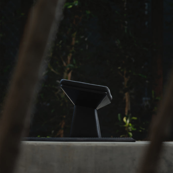 flatlay ASRV x Walden Meditation Bench in black, front view with natural background