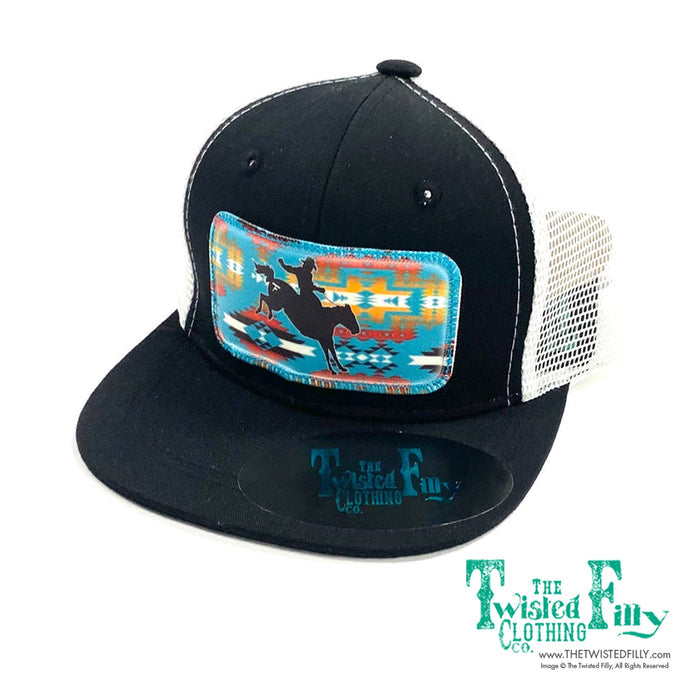 Aztec Bareback Bronc - Youth/Adult Trucker Hat - Blk/Wht