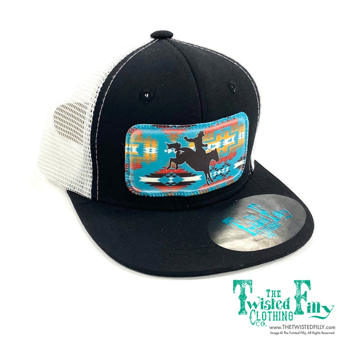 Aztec Bareback Bronc - Youth/Adult Trucker Hat - Blk/Wht