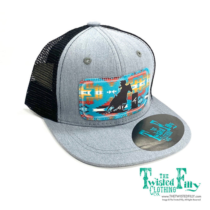 Aztec Barrel Racer - Adult Trucker Hat - Blk/Htr Gry