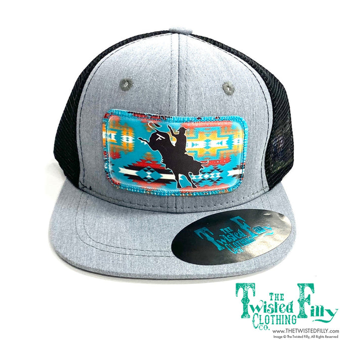 Aztec Bull Rider - Youth/Adult Trucker Hat - Blk/Htr Gry