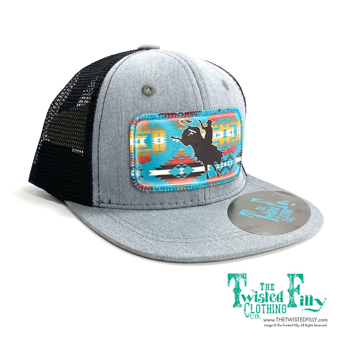 Aztec Bull Rider - Youth/Adult Trucker Hat - Blk/Htr Gry