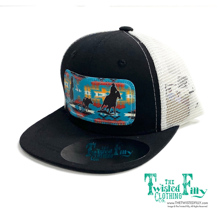 Aztec Team Roper - Youth/Adult Trucker Hat - Black/White